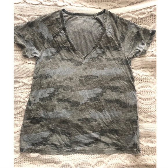 COPY - American Eagle Camo V Neck Distressed Tee - Picture 2 of 5